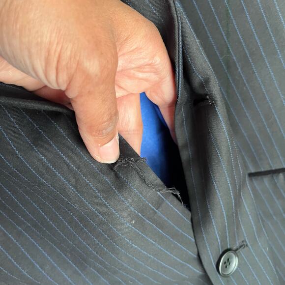 Velour Trimmed MBX Blazer Blue Silky Lined Pin Stripe Mens XL Sports Coat Preppy - Picture 9 of 11